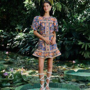 Blue Superbloom Tapestry Organic Cotton Mini Dress - Brand New